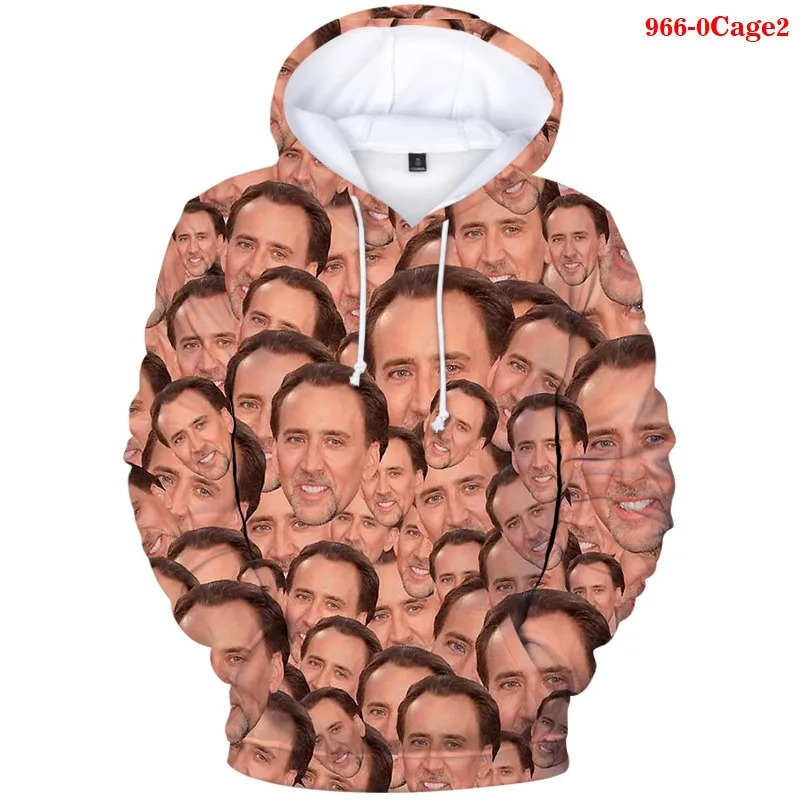 Nicolas Cage sudadera de las mujeres de los hombres 3D invierno impreso de moda Sudaderas divertido de gran tamaño con capucha Harajuku Nicolas Cage sudadera estética