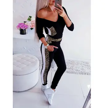 

Women's Sexy V Neck Leopard Print Stretch Romper Fashion Ladies Bodycon Slim Autumn Long Jumpsuit Playsuit 2019