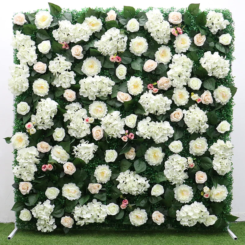 Роскошный пользовательский 3D Гортензия Пион Роза зеленый растение настенный Шелковый Искусственный цветок настенная панель Декор вечерние свадебные фон отель магазин - Цвет: Белый