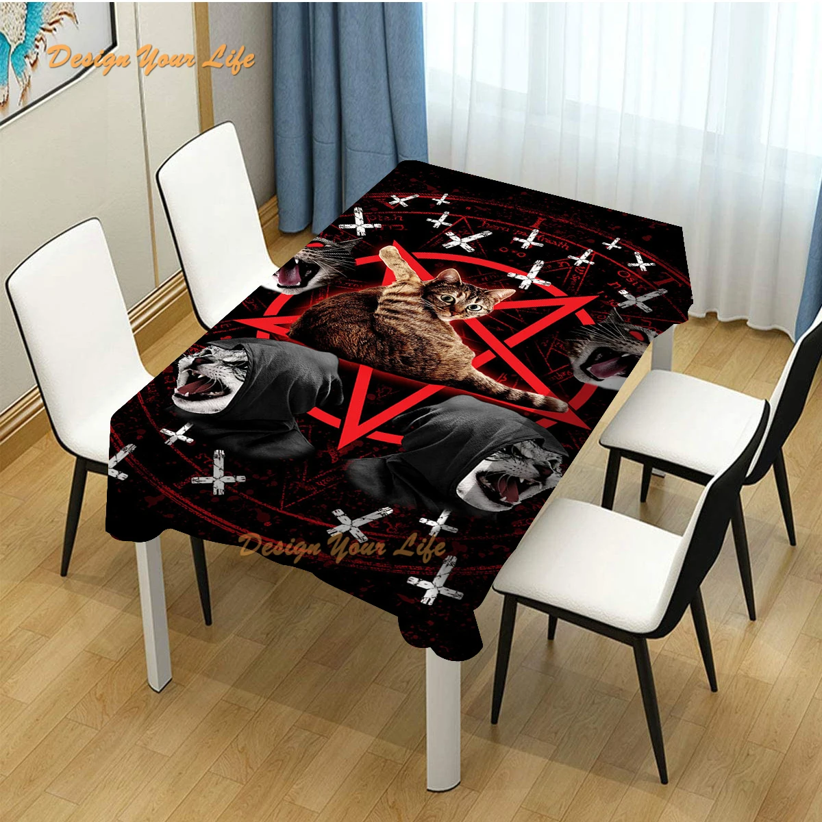 

Satanic Cat Pentagram Death Black Metal Home Decor Party Dining Room Kitchen Table Cloth