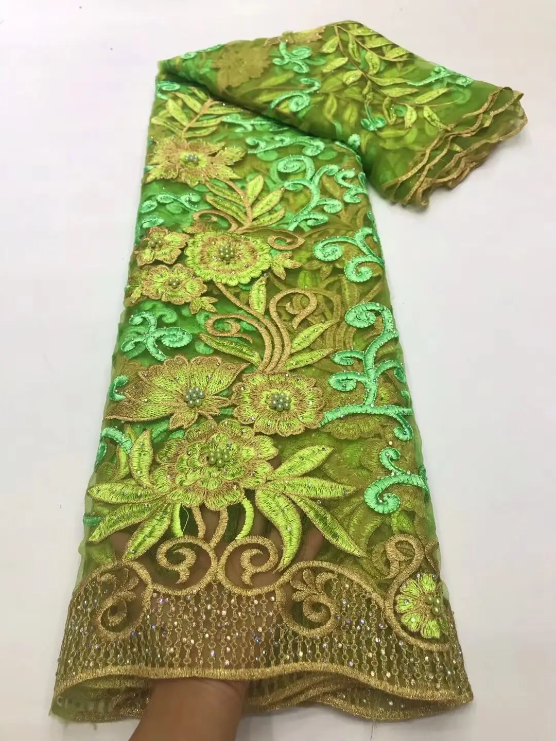 PROD 1005003484658865 5Yards/Lot Beautiful Lemon Jacquard French Net
Lace Fabric Flower Embroidery Match Beads African Mesh Material For
Dressing LJ14