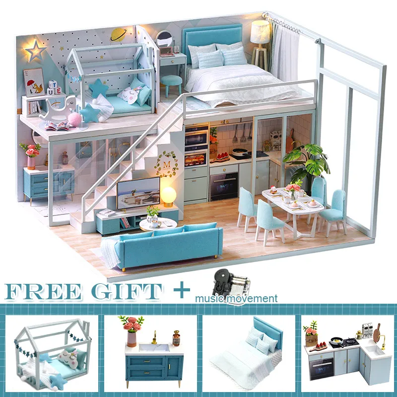 CUTEBEE DIY Dollhouse Wooden doll Houses Miniature Doll House Furniture Kit Casa Music Led Toys for Children Birthday Gift L27 - Цвет: L28B