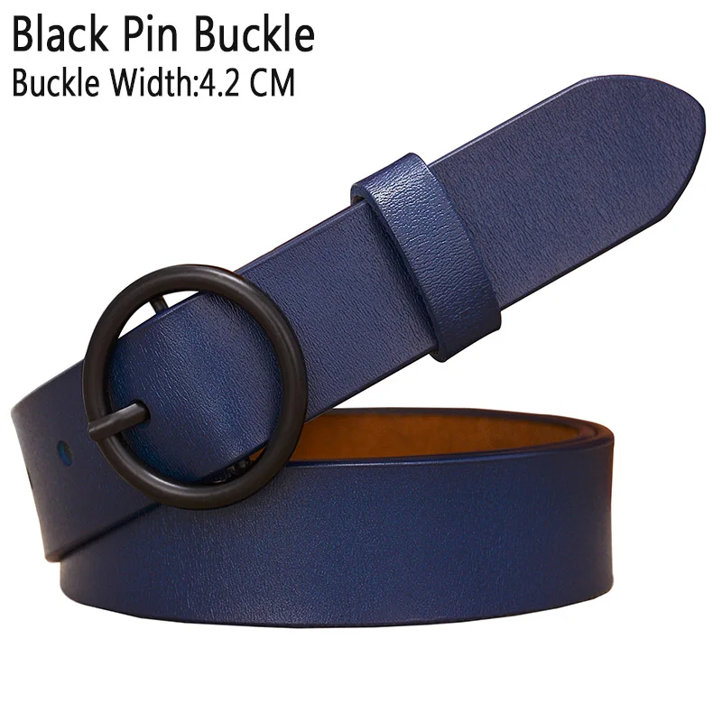 DarkBlue Black buckl Модный ремень с круглым кольцом и пряжкой, женские ремни из натуральной кожи для женщин, качественный ремень из коровьей кожи, женский пояс для джинсов, ширина 2,8 см - Цвет: DarkBlue Black buckl