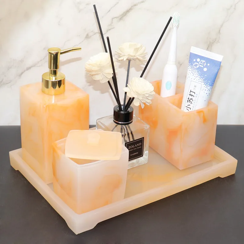 

Resin Bathroom Set Toothbrush Holder Pump Soap Dispenser Dish Couple Cups Tissue Cotton Swab Box Tray Wedding Gift Sanitary Ware