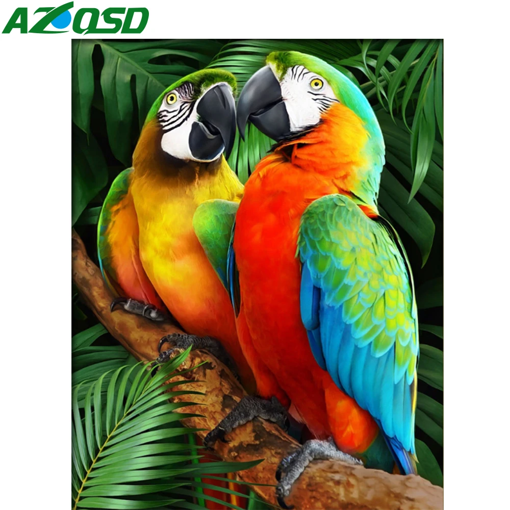 

AZQSD Full Drill Diamond Painting Parrot Resin Crystal Diamond Embroidery Cross Stitch Animal Mosaic Home Decor Gifts