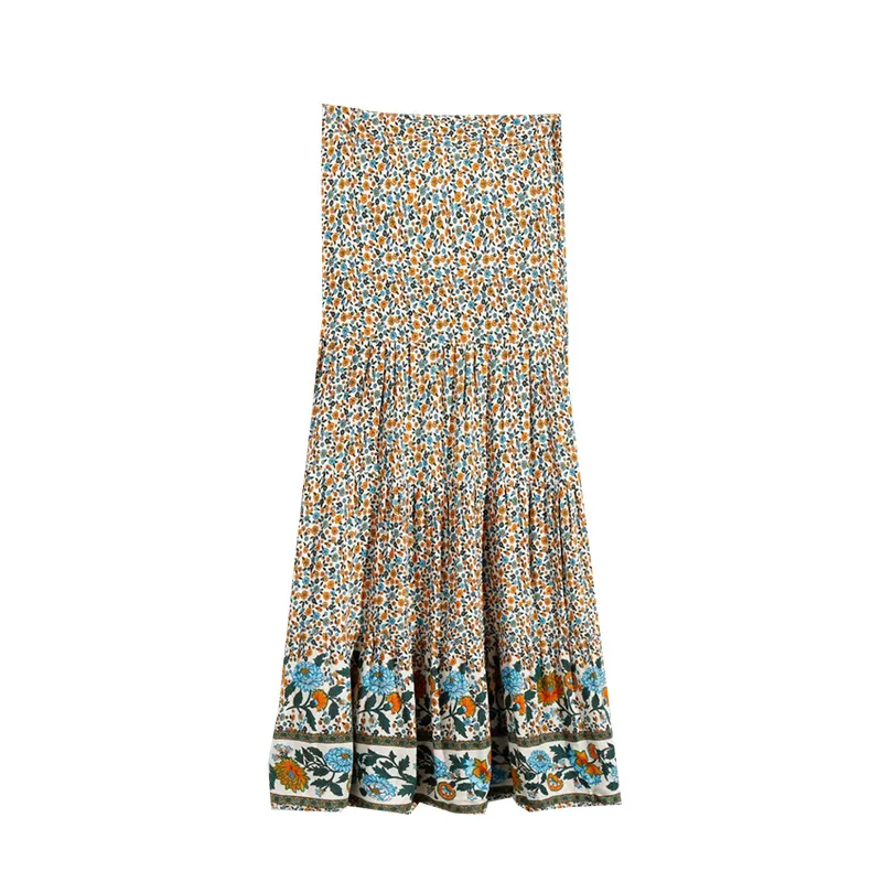 

2020 Spring New Products Western Style Holiday Casual Printed High Waist Skirt Joint Hem Skirt Women's Dress