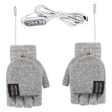 

Unisex Winter Usb Heating Gloves Five-finger Separate Fingerless Warm Knitted Gloves Three-speed Heating Office Hand Warmer