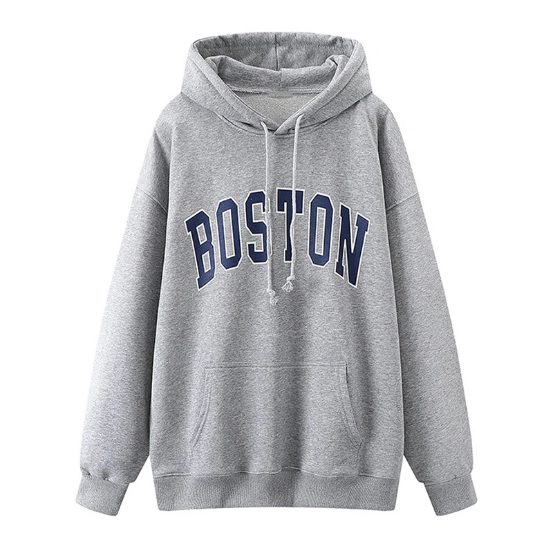 PUWD Casual Women Letter Print Oversize Hoodies 2022 Autumn Fashion Ladies Pockets Loose Soft Cotton Hoodies Girls Chic Pullover