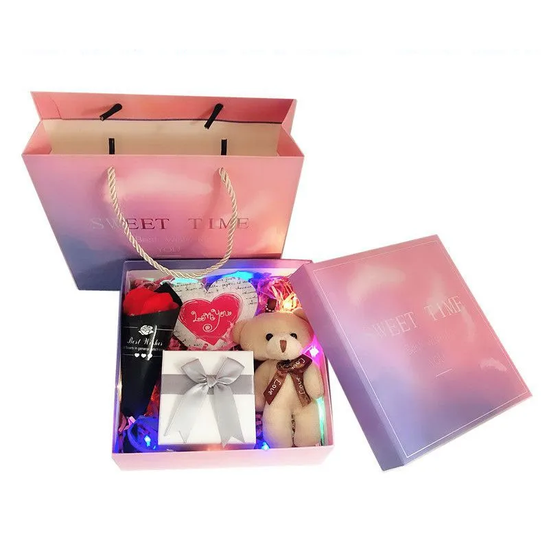 

High-end Gradient Bear Soap Flower Jewelry Gift Box Beautiful Delicate Valentine's Day Proposal Gift1