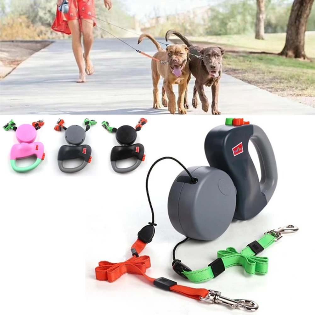Dual Headed Pet Leashes Automatic Retractable Dogs Traction Rope