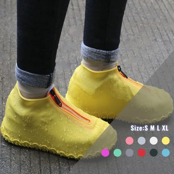 

Reusable Silicone Shoe Cover Waterproof Rain Shoes Covers Zipper Outdoor Thickened Camping Slip-resistant Rubber Rain Boot