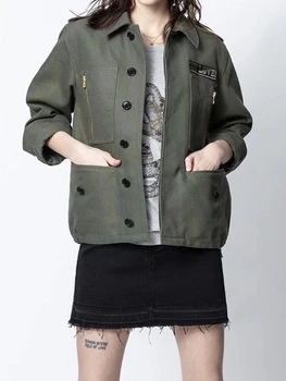 

Fashion Army Green Short jacket Women wild stylish classic zipper coat female outwear top with zipper and pockets 2020 New