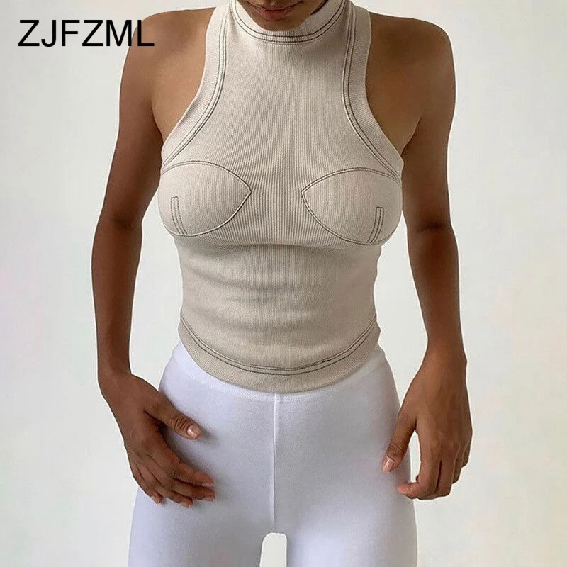 

Sexy Sleeveless Ribbed Tank Tops for Women Backless Solid Slim Crop Tops 2019 Autumn Causal Ladies Basic Cotton Bandage Top