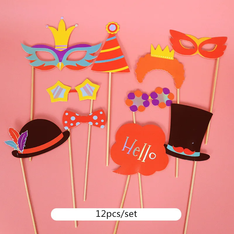 12pcs-hello 10-20 шт Золотое горячее тиснение с днем рождения фото стенд реквизит маска; фотобудка вечерние свадебные фото Декор Выпускной детский душ 77 - Цвет: 12pcs-hello