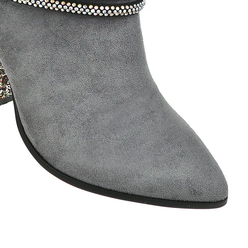 New mid-calf boots woman bling high heels boots warm autumn winter office ladies dress shoes large size 34-43