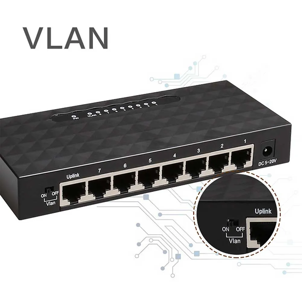 Сетевой неуправляемый самоадаптивный коммутатор Ethernet Настольный прочный 8 портовый разветвитель гигабитный LAN концентратор полный дуплексный RJ45 1000 Мбит/с для дома