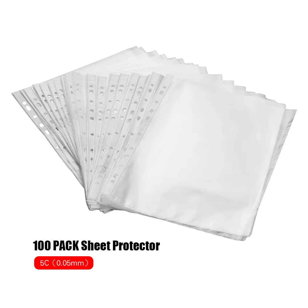 100pcs Sheet Page Protectors PVC See-Through Protectors Archival Safe Reinforced 11-Hole Top Load Office Supplies School Study
