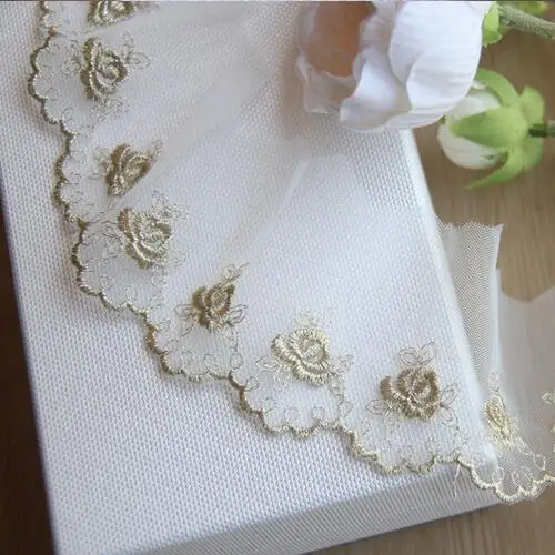 

10yards/lot 5.5cm Wide Gold Thread Rose Embroidered Lace Beautiful Mesh Lace Material X541