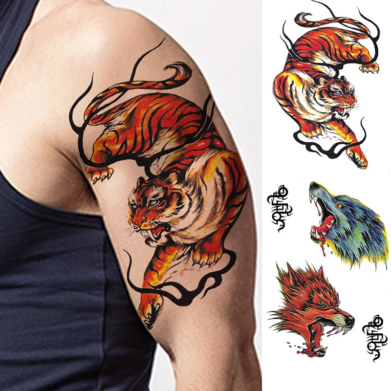

Tattoo Waterproof Transfer Stickers Wolf Temporary Fake for Women Men Carp Scorpion Anime Cheap on Hand Unicorn Convertible