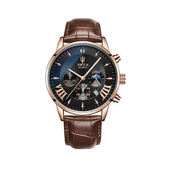 

Men's Quartz Watch Fashion casual Business Blue Dial Brown Band Luminous hands Waterproof Stainless steel leather strap
