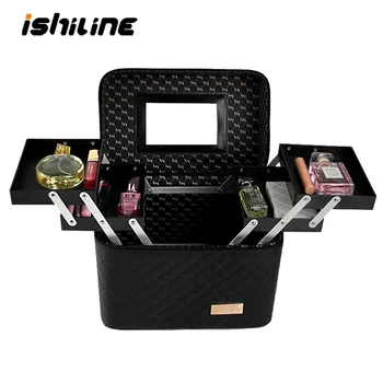 

Women Large Capacity Professional Makeup Organizer Fashion Toiletry Cosmetic Bag Multilayer Storage Box Portable Pretty Suitcase