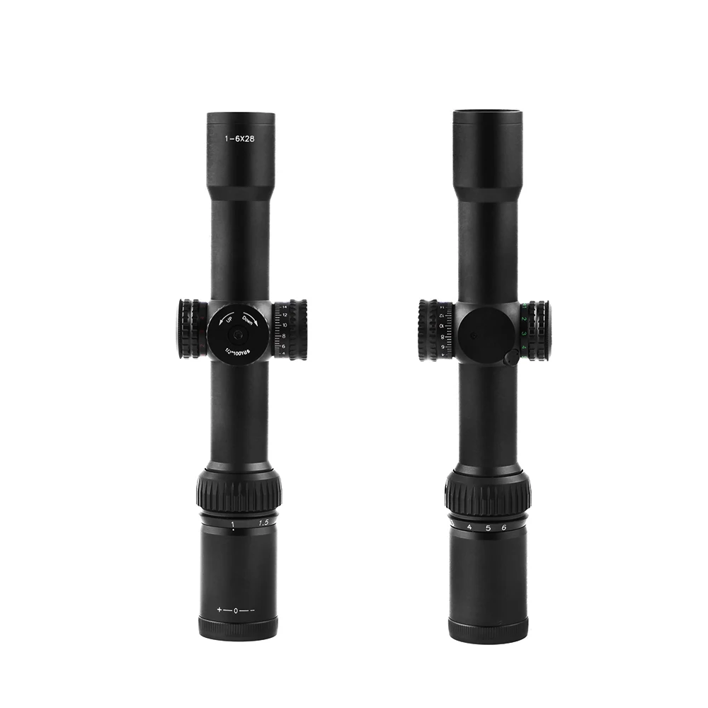 Spina Tactical Borda Fina Riflescope 1-6x28 Vistas Ópticas Vidro Gravado Retículo Vermelho Verde Iluminado Torres Bloqueio Tiro Escopo 12 Lunetas Riflescopes