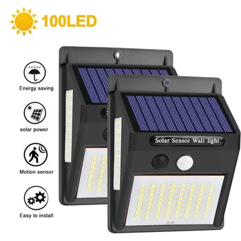 

1/2/4pcs Wall Light 100 LED Outdoor Solar Lamp PIR Motion Sensor Waterproof Solar Powered Sunlight for Garden Decoration