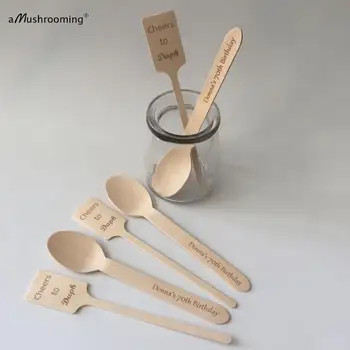 

Disposable Tableware Set Party Event Wooden Serving Spoons Buffet Appetizer Marker Sticks 50 Sets Engraved Birthday Dinnerware