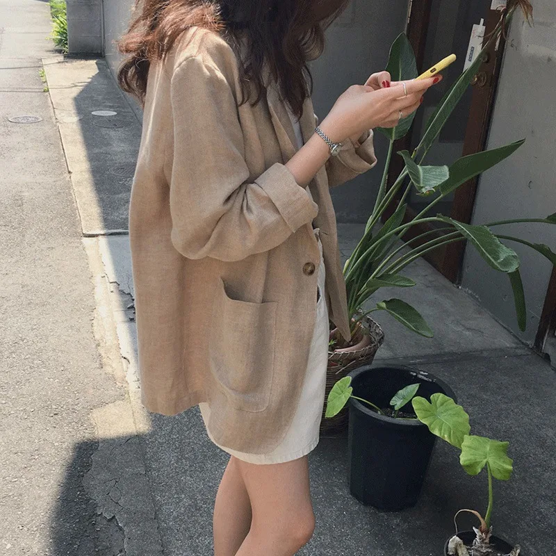 

2019 New Style South Korea Online Celebrity Cotton Linen Suit Jacket Women's Autumn Thin Korean-style Loose-Fit Flax Suit Versat