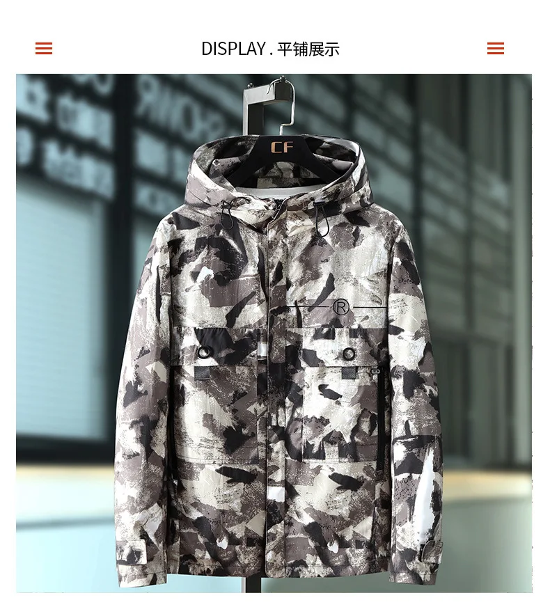 Осенние мужские куртки с камуфляжными карманами, большие размеры 6XL 7XL 8XL 9XL Мужская ветровка с капюшоном, ветрозащитная куртка черного цвета