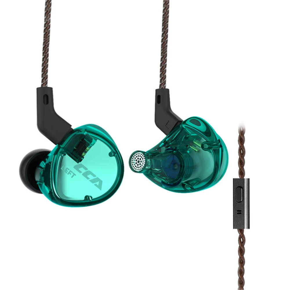 CCA C04 3,5 мм наушники тяжелый бас HiFi музыкальный монитор наушники для бега спортивные Hearset с микрофоном съемный 2PIN кабель - Цвет: Green With Mic