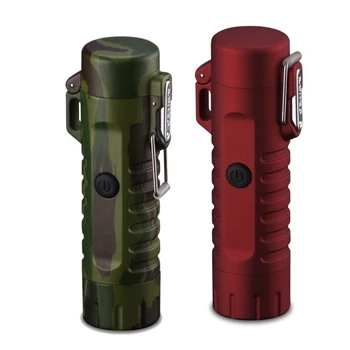

2Pcs Multifunctional USB Waterproof Double Arc Charging Lighter with Flashlight Led Lamp - Red & Camouflage