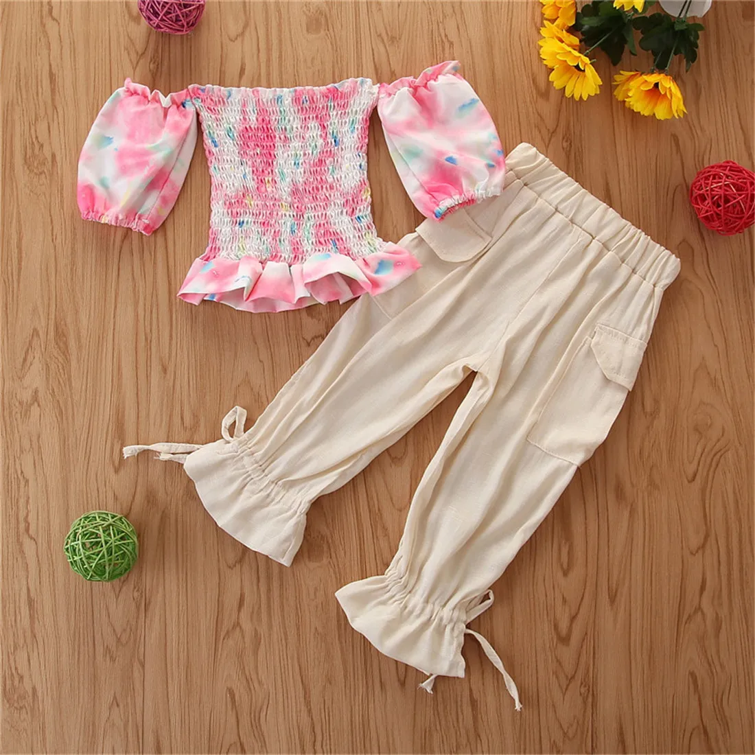 Pudcoco/Одежда для маленьких девочек; топы с короткими рукавами и принтом; длинные штаны; комплект из 2 предметов; одежда из хлопка и льна