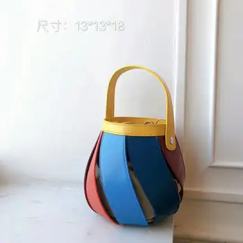 

2020 fashion genuine leather totes for woman trend cute pumpkin bucket shoulder bags
