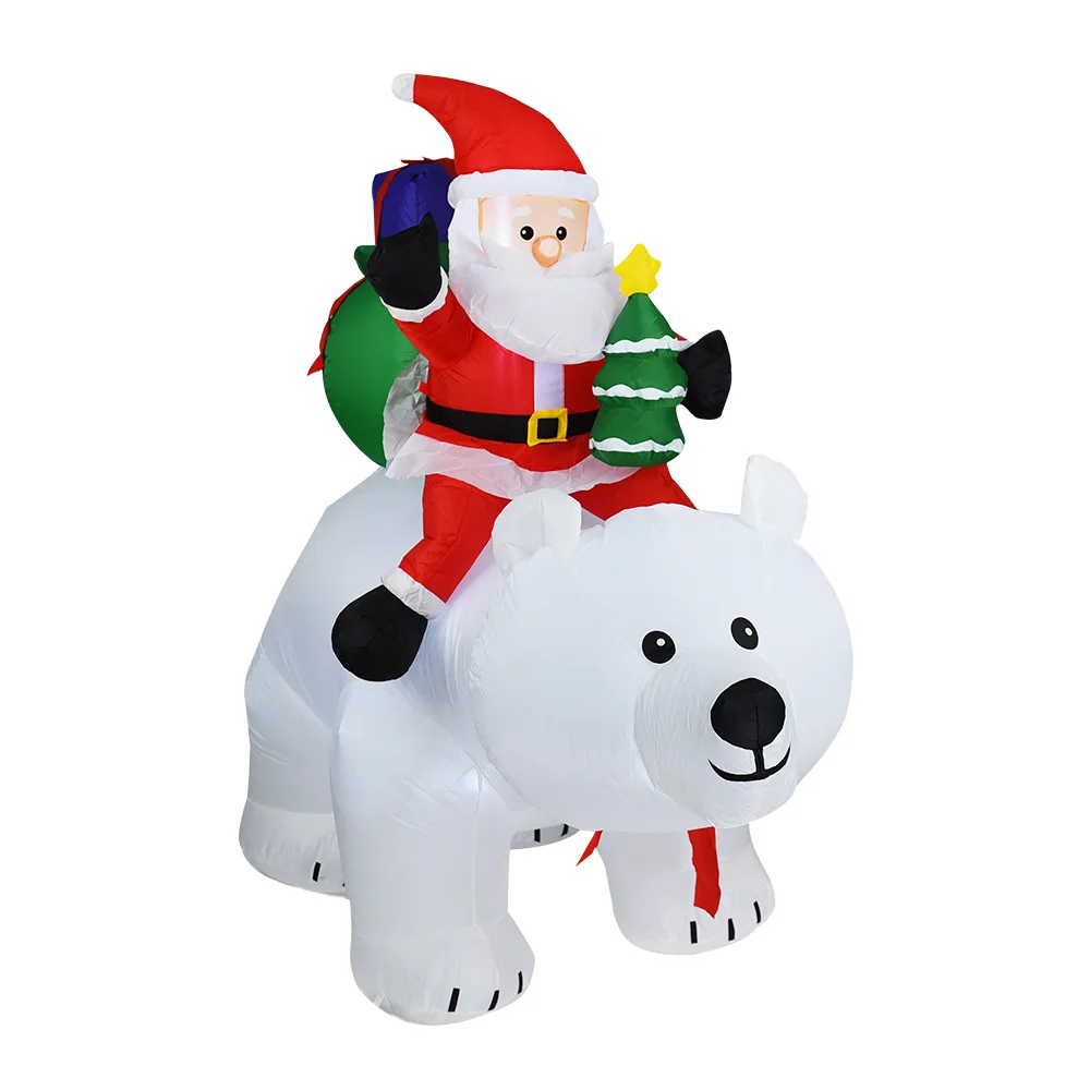 

Giant Inflatable Santa Claus Riding Polar Bear 2M Christmas Inflatable Shaking Head Doll Indoor Outdoor Garden Xmas Decoration