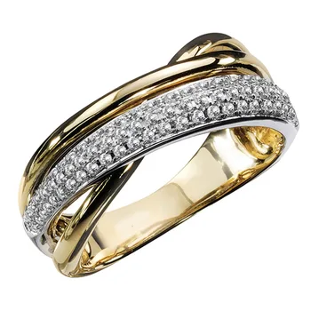 

Huitan Fashion Two Tone Cross Twine Women Finger Ring Daily Wearable Elegant Accessories Female Dance Party Ring Stylish Jewelry