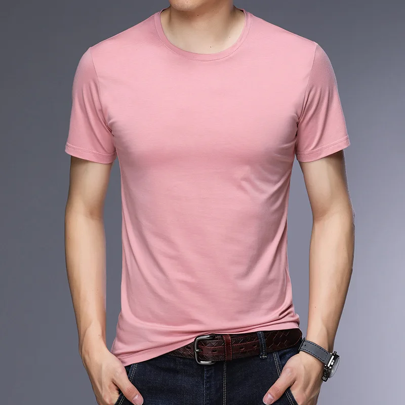 Light pink MRMT брендовая Новая Летняя мужская футболка с коротким рукавом, одноцветная повседневная мужская футболка с круглым вырезом, тонкая футболка - Цвет: Light pink