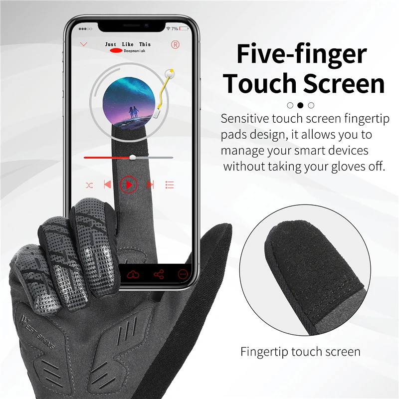 WEST BIKING Breathable Cycling Gloves Touch Screen Anti-slip Shockproof Pad MTB Bike Gloves Sport Fitness Running Bicycle Gloves 3