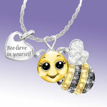 

Hot Sale Zircon Cartoon Animal Pendant Necklace Woman Personality Bee Owl Ladybug Lettering Sweater Chain Korean Fashion Jewelry