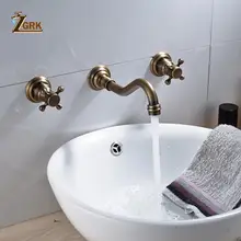 

Faucet Bathroom Three Piece Antique Wall Mounted Basin Faucet Bronze Dual Handle Water Taps Brass Bathroom Shower Faucet Set