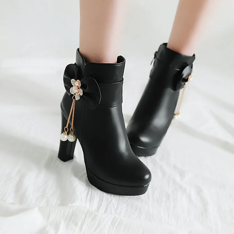 2019 New Winter Korean Female Shoes Martin Thick High Heel Ankle Boots White Womens Booties Black Pink 7cm 10cm 1