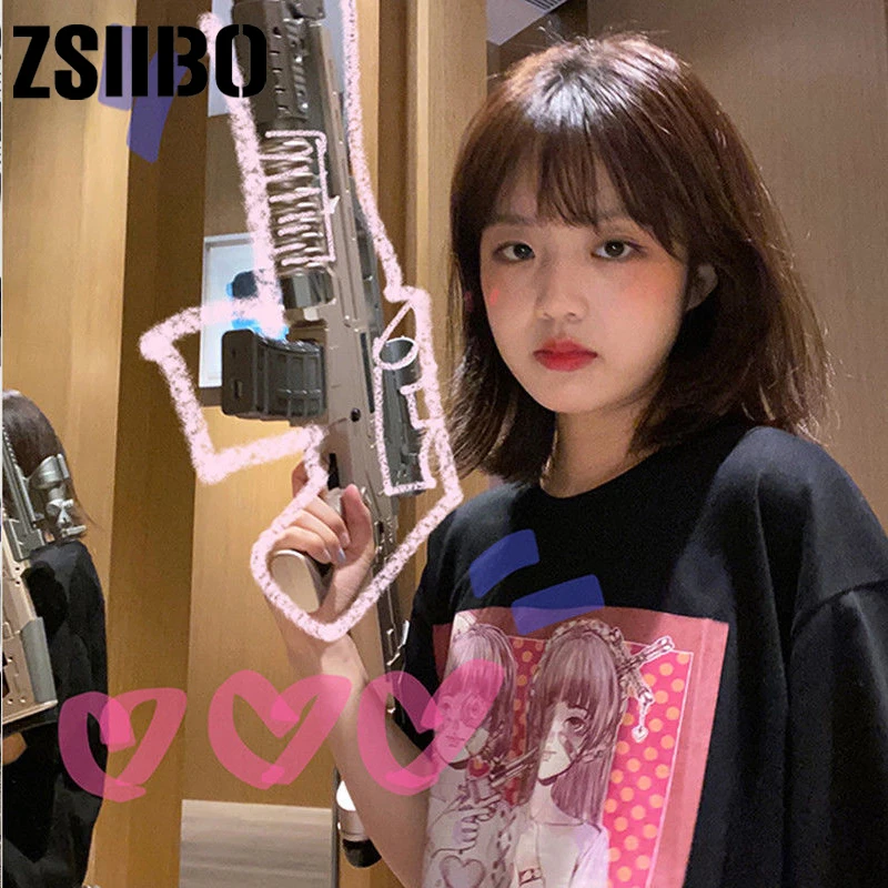 Goth Streetwear Short Sleeve Top Tee Female Kawaii y2k mujer gothic kpop футболка Harajuku Anime Print Black Crop Women T-shirts