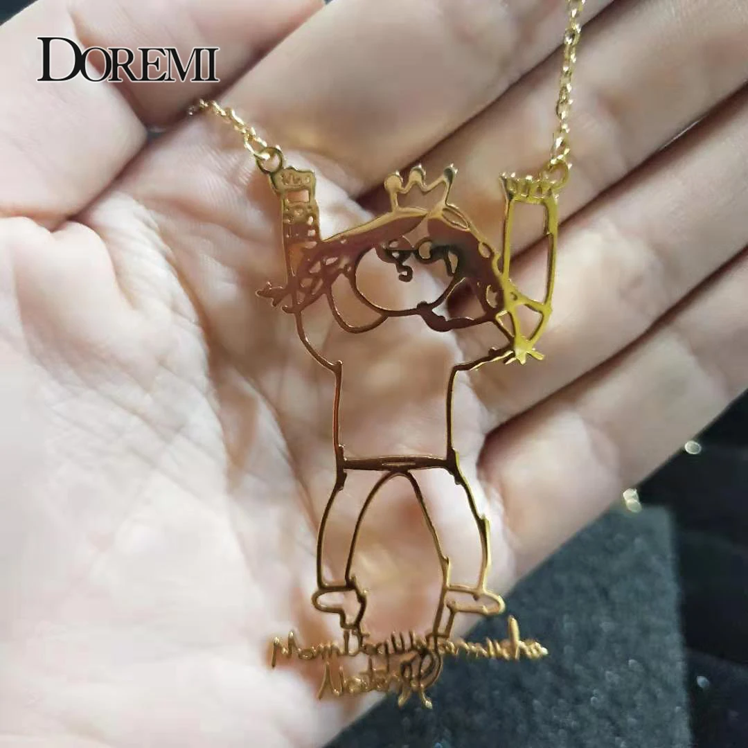 Kaufen DOREMI Edelstahl Angepasst kinder Zeichnung Halskette kinder Kunst Kind Kunstwerk Personalisierte Halskette Custom Name LOGO