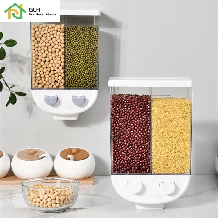 2L Kitchen Whole Grains Cereal Dispenser Divided Sealed Storage Tank 2