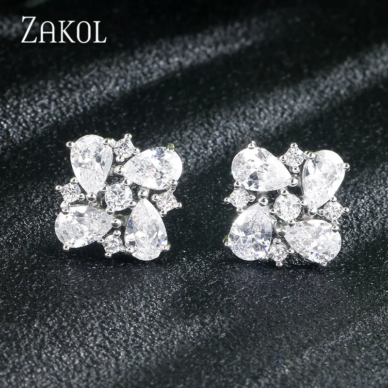 ZAKOL изысканный фианит, классические серьги-гвоздики в форме капель, для женщин, для работы, на каждый день, подарок на день рождения, ювелирные изделия, FSEP377