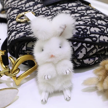 

Mink fur big ear rabbit doll pendant cute rabbit bag pendant cute car decoration key chain