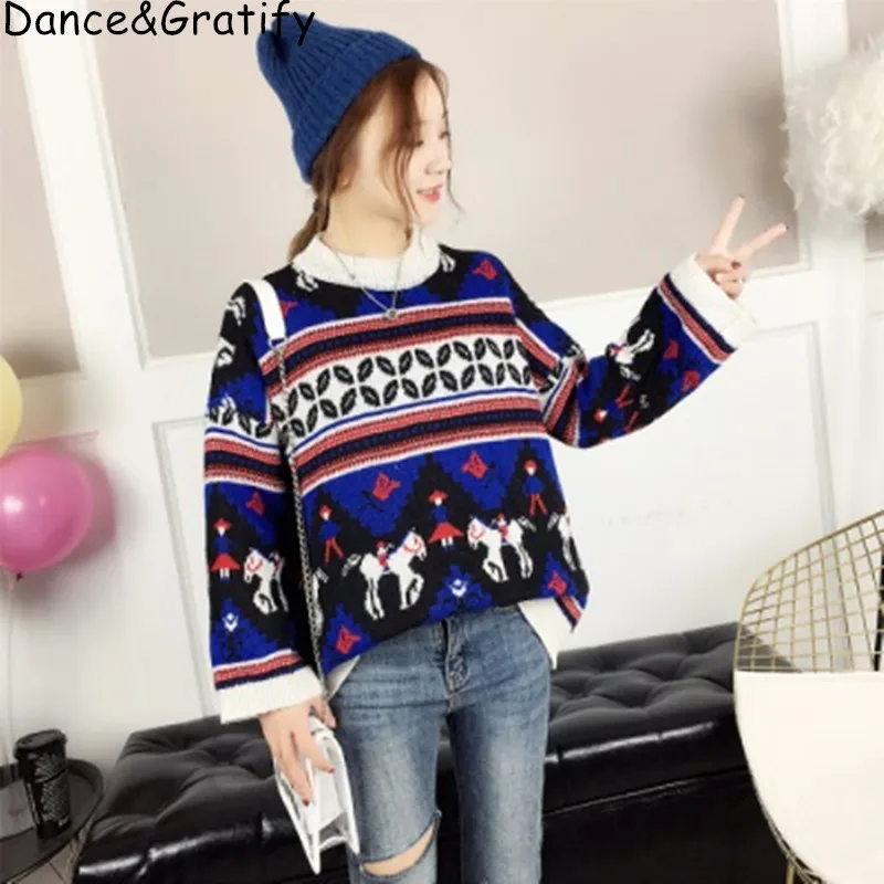 

Fashion Women Geometric Pattern Oversized Runway Sweaters New Long Sleeve Lady Loose Pullovers Chic Knitted Top