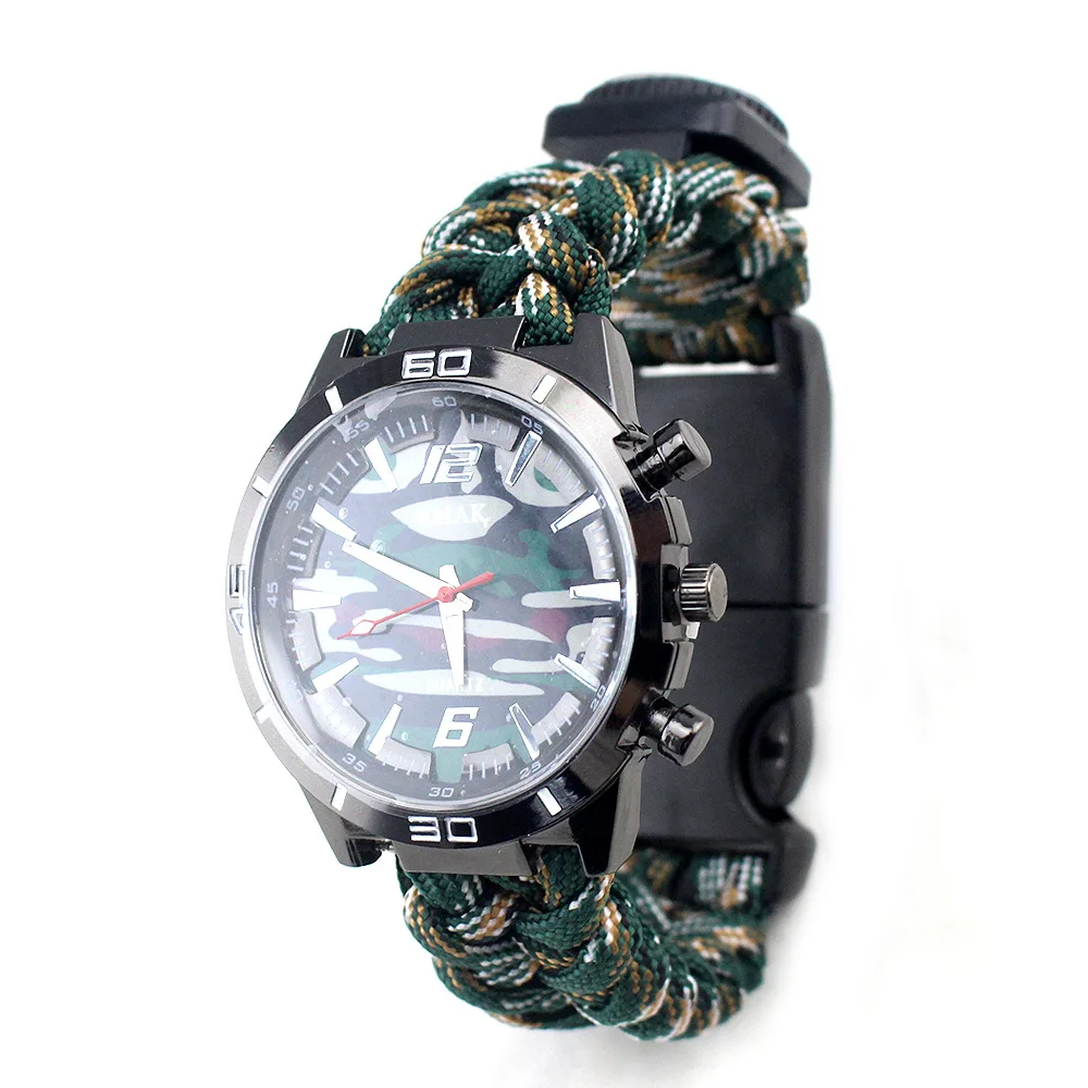 

Seven Core Umbrella Rope Weaving Multi-functional Survival Watch Outdoor Camping Emergency Compass Thermometer da huo bang