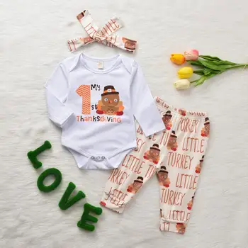 

Cute Newborn Infant Baby Girl Clothes Long Sleeve Turkey First Thanksgiving Romper Pants Outfits Set bebes