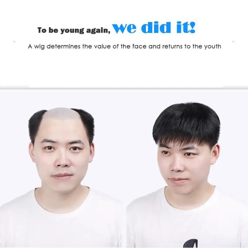 

5.5x5.5in Short Straight Synthetic Men Wigs black Color Natural Male Wig with Side Bangs Heat Resistant Fiber